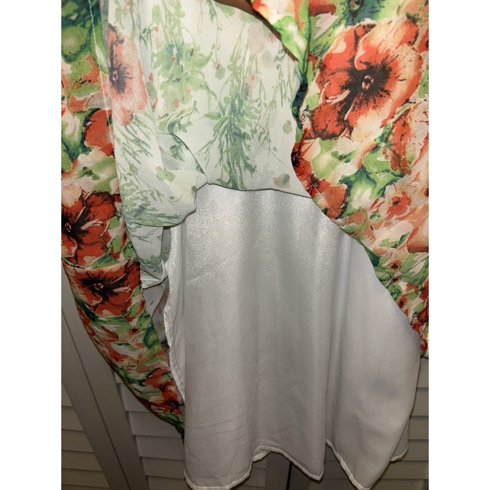 Floral Chiffon Dress Small White Tunic Sheer Fairv Halter Coquette Y2K Cottage - Picture 10 of 13